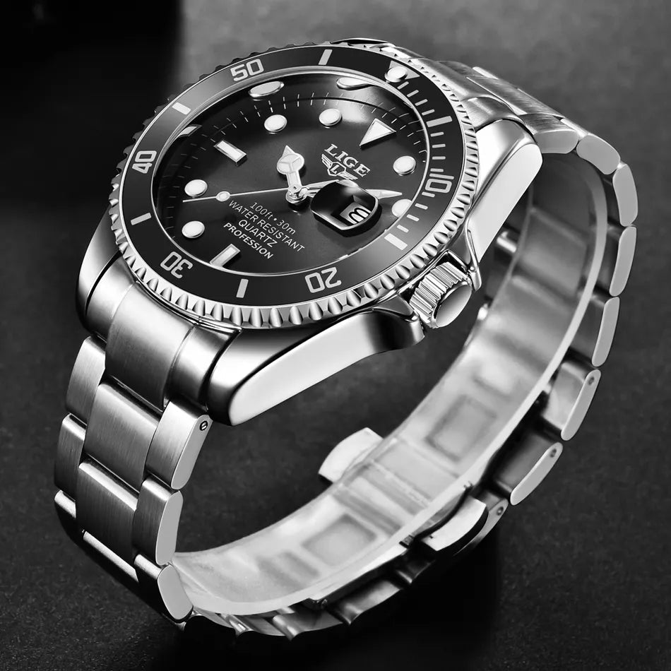 LIGE Fashion Diver Silberschwarz - Chronoxis