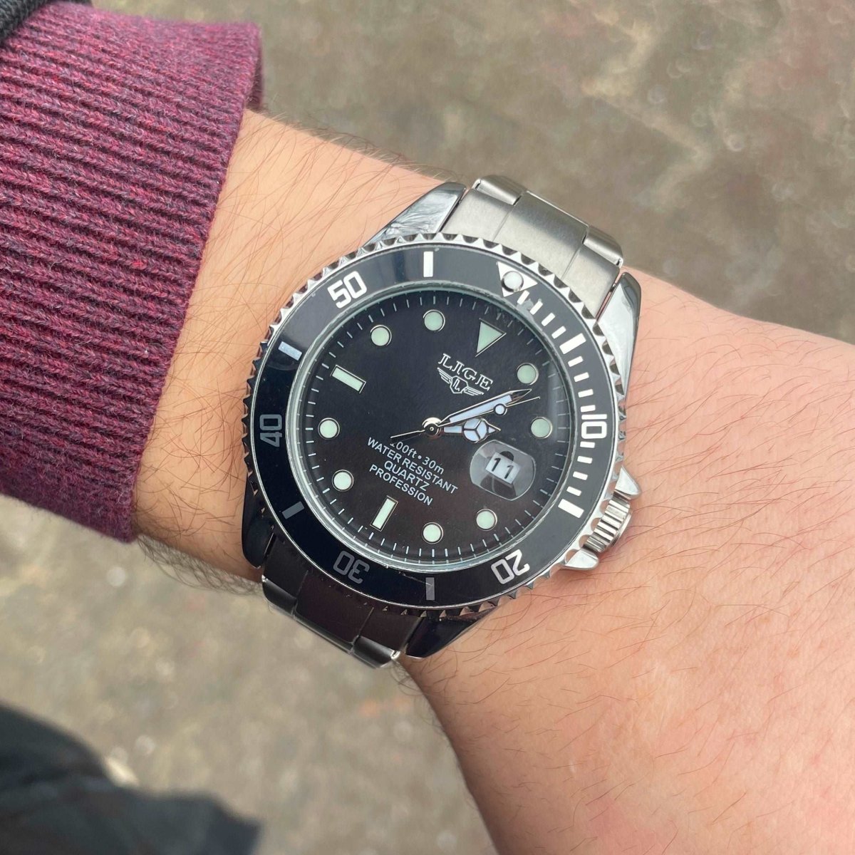 LIGE Fashion Diver Silberschwarz - Chronoxis